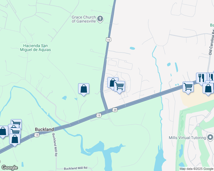 map of restaurants, bars, coffee shops, grocery stores, and more near 8014 Cayzer Lane in Gainesville