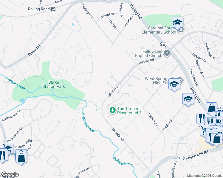 map of restaurants, bars, coffee shops, grocery stores, and more near 6036 Sweet Dale Court in West Springfield