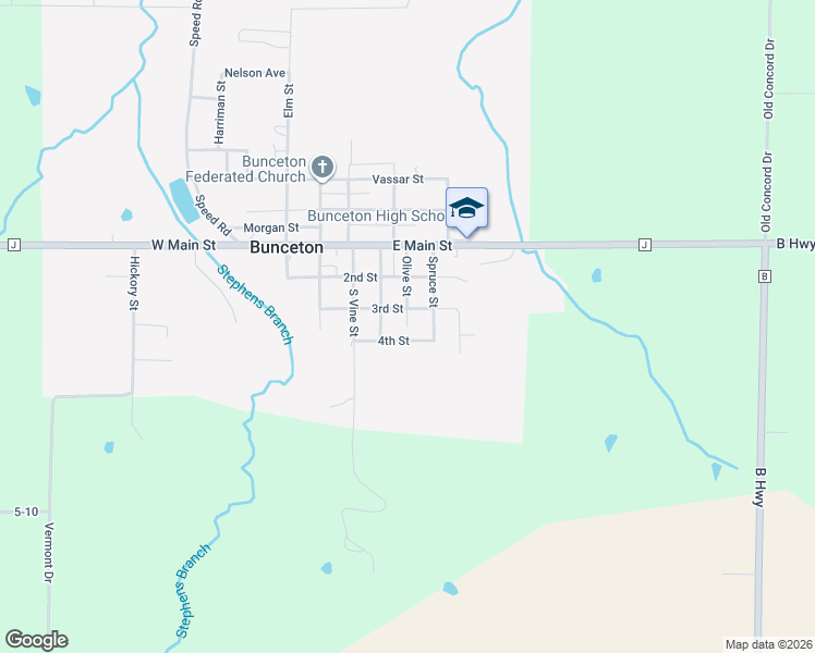 map of restaurants, bars, coffee shops, grocery stores, and more near 307 Olive Street in Bunceton