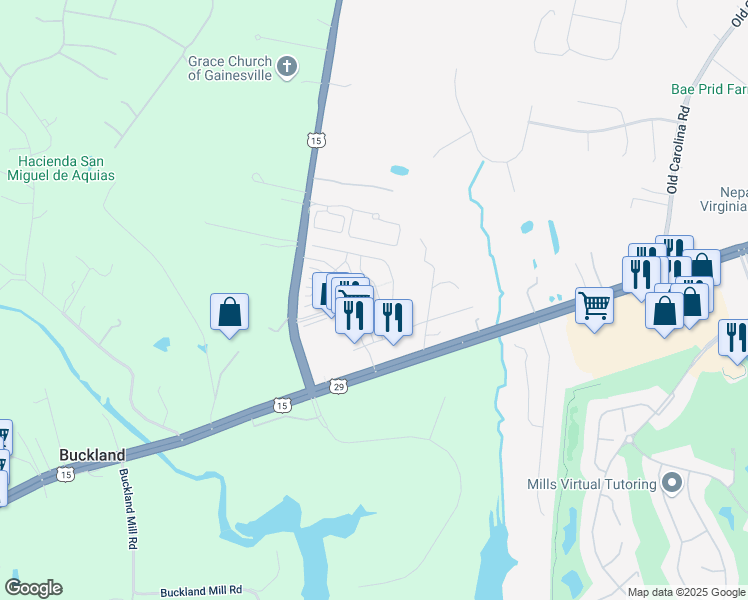 map of restaurants, bars, coffee shops, grocery stores, and more near 7778 Cedar Branch Drive in Gainesville