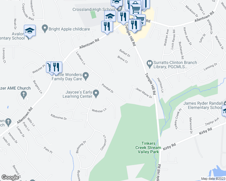 map of restaurants, bars, coffee shops, grocery stores, and more near 4626 Pendall Drive in Fort Washington