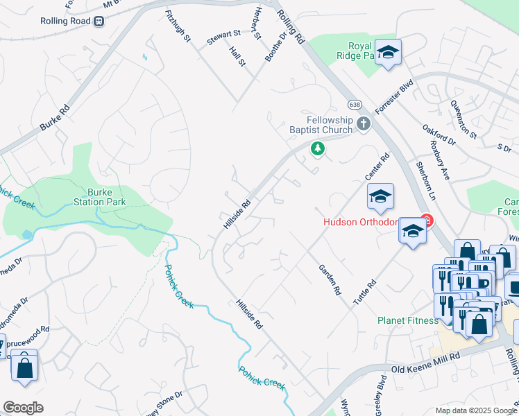 map of restaurants, bars, coffee shops, grocery stores, and more near 8775 Ridge Hollow Court in West Springfield