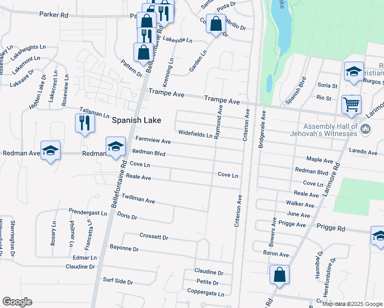 map of restaurants, bars, coffee shops, grocery stores, and more near 1437 Redman Boulevard in St. Louis