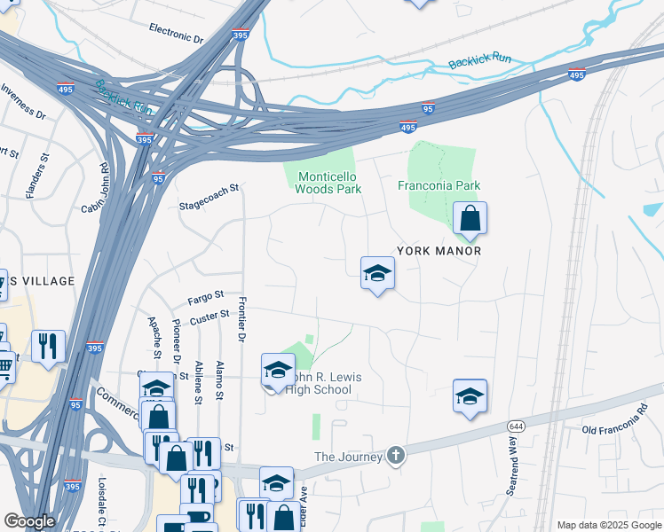 map of restaurants, bars, coffee shops, grocery stores, and more near 6503 Carrsbrook Court in Springfield