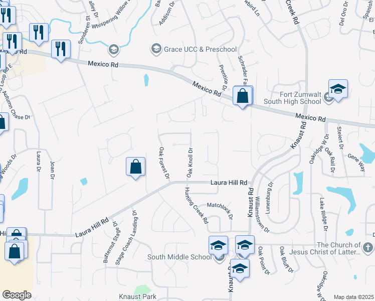 map of restaurants, bars, coffee shops, grocery stores, and more near 9 River Bend Court in St. Peters