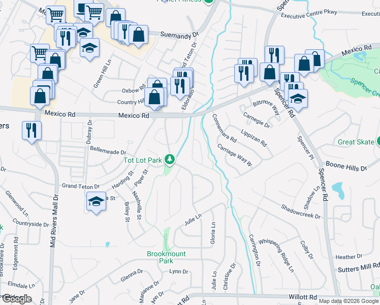 map of restaurants, bars, coffee shops, grocery stores, and more near 871 Du Pre Court in St. Peters