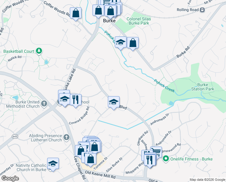 map of restaurants, bars, coffee shops, grocery stores, and more near 6081 Guildhall Court in Burke