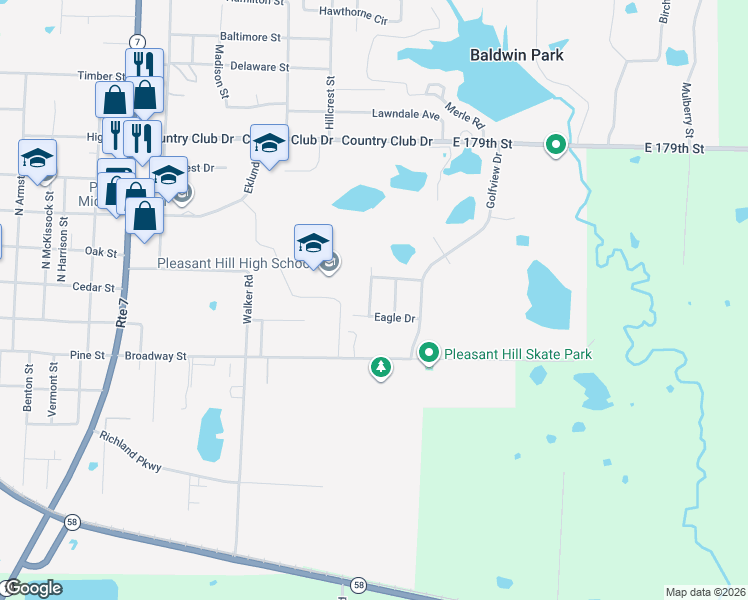 map of restaurants, bars, coffee shops, grocery stores, and more near 206 Palmer Court in Pleasant Hill