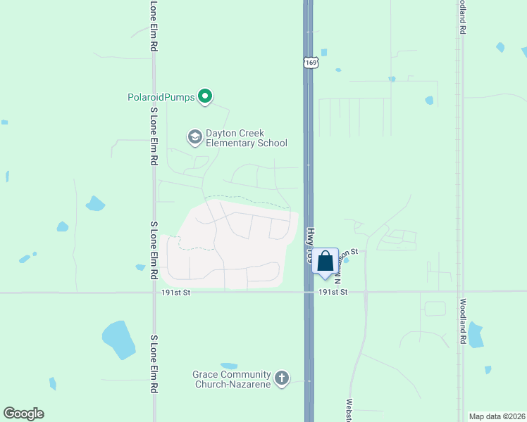 map of restaurants, bars, coffee shops, grocery stores, and more near 20820 189th Street in Spring Hill