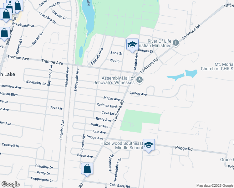 map of restaurants, bars, coffee shops, grocery stores, and more near 1104 Laredo Avenue in St. Louis