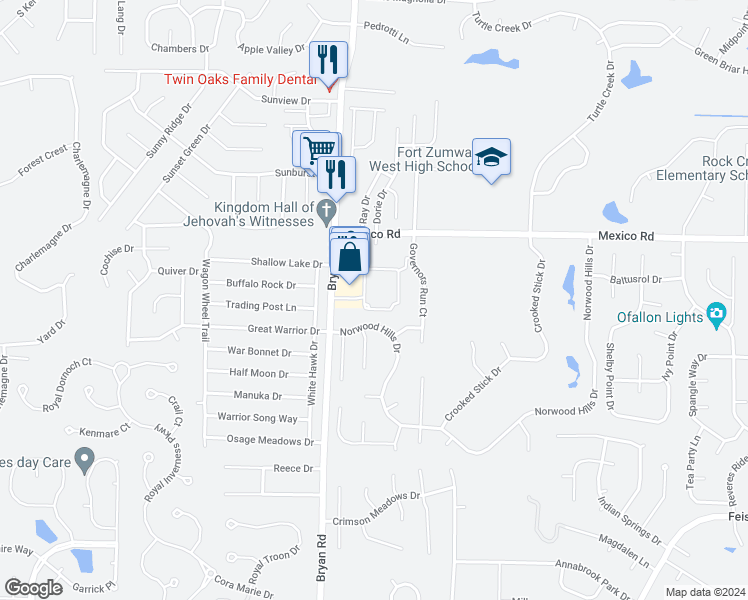 map of restaurants, bars, coffee shops, grocery stores, and more near 1000 Hillman Place Circle in O'Fallon