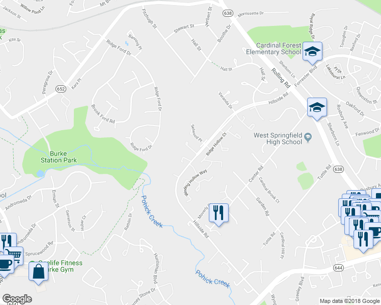 map of restaurants, bars, coffee shops, grocery stores, and more near 6030 Sweet Dale Court in Springfield