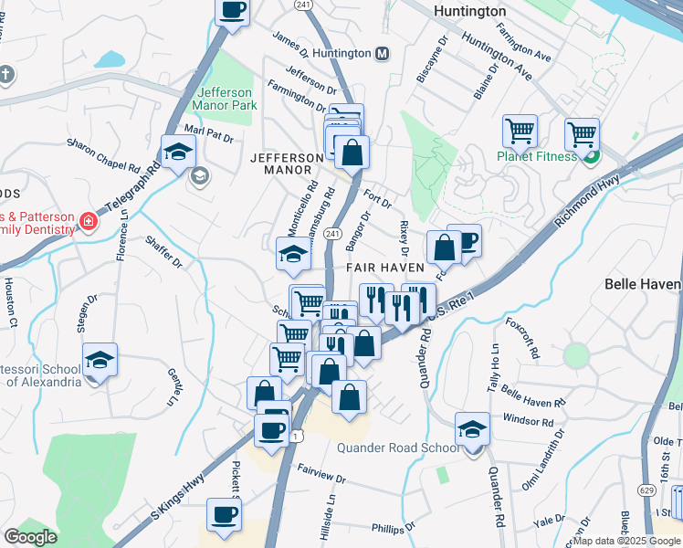 map of restaurants, bars, coffee shops, grocery stores, and more near 2603 Fairhaven Avenue in Alexandria