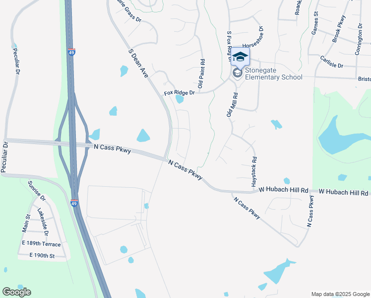 map of restaurants, bars, coffee shops, grocery stores, and more near South Dean Avenue in Raymore