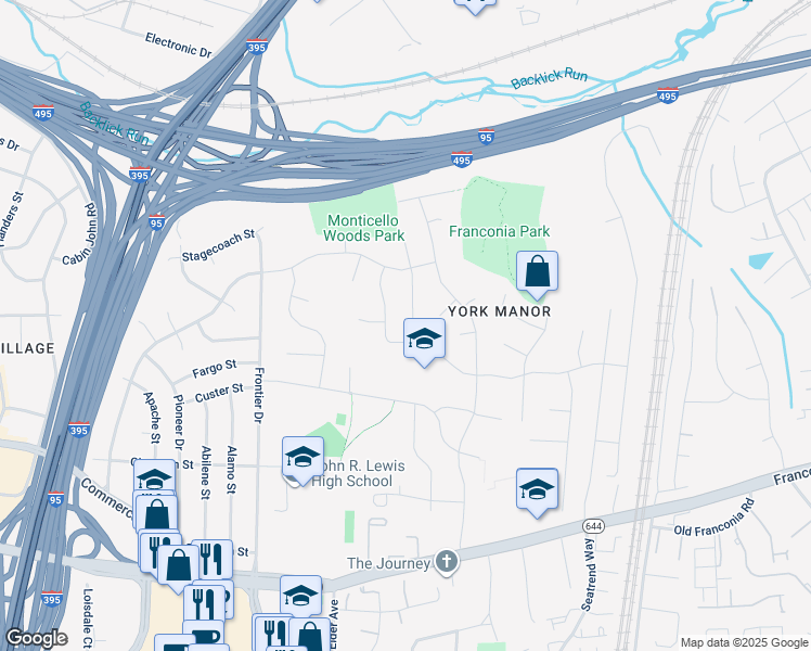 map of restaurants, bars, coffee shops, grocery stores, and more near 6014 Jennings Lane in Springfield