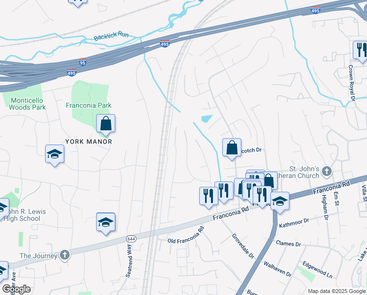 map of restaurants, bars, coffee shops, grocery stores, and more near 6014 Bitternut Drive in Alexandria
