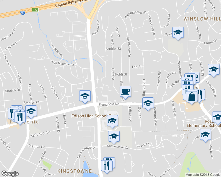 map of restaurants, bars, coffee shops, grocery stores, and more near 6109 Talavera Court in Alexandria