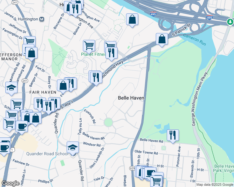 map of restaurants, bars, coffee shops, grocery stores, and more near 6102 Edgewood Terrace in Alexandria