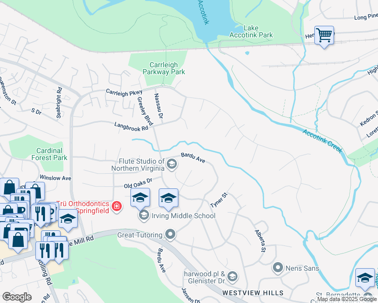 map of restaurants, bars, coffee shops, grocery stores, and more near 6115 Bardu Avenue in West Springfield