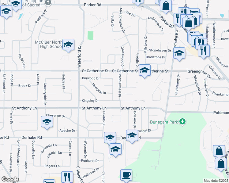 map of restaurants, bars, coffee shops, grocery stores, and more near 460 Durwood Drive in Florissant