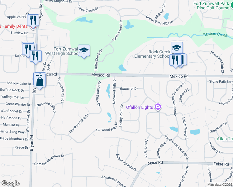 map of restaurants, bars, coffee shops, grocery stores, and more near 1343 Norwood Hills Drive in O'Fallon