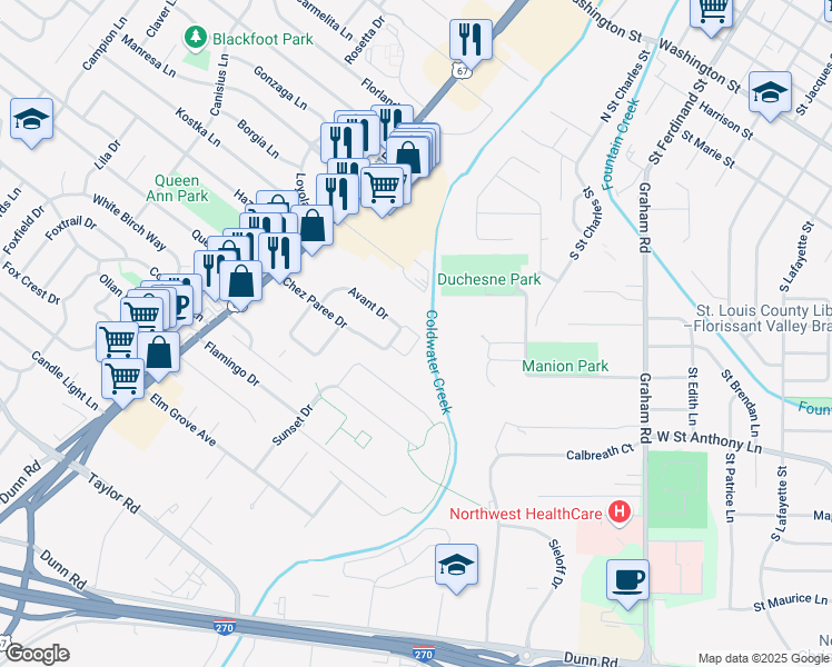map of restaurants, bars, coffee shops, grocery stores, and more near 295 Avant Drive in Hazelwood