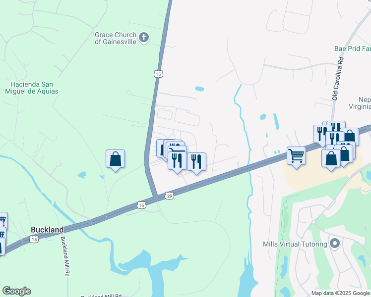 map of restaurants, bars, coffee shops, grocery stores, and more near 7760 Cedar Branch Drive in Gainesville