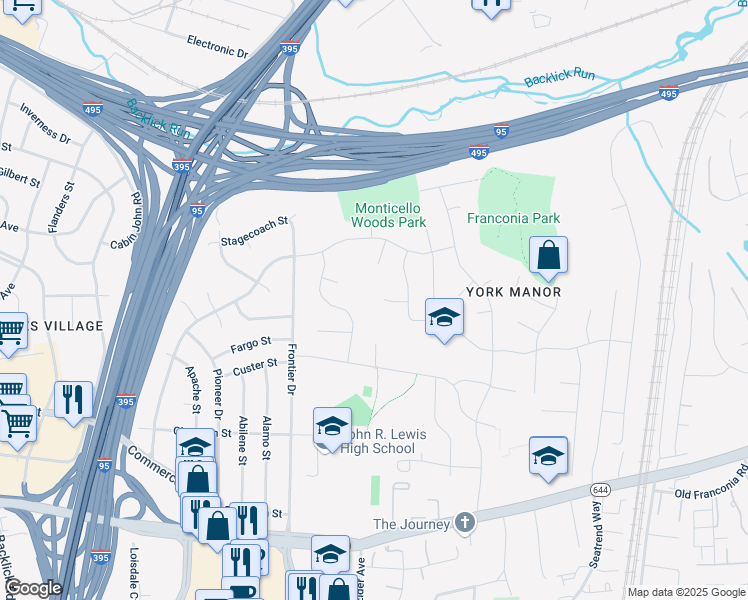 map of restaurants, bars, coffee shops, grocery stores, and more near 6510 Carrsbrook Court in Springfield
