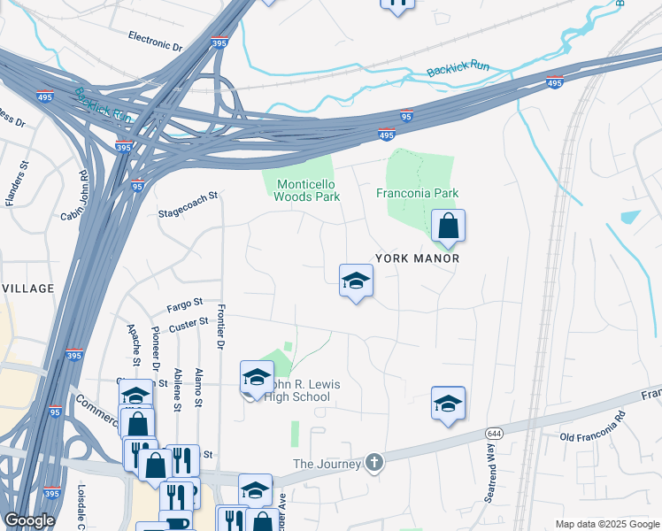 map of restaurants, bars, coffee shops, grocery stores, and more near 6013 Meriwether Lane in Springfield