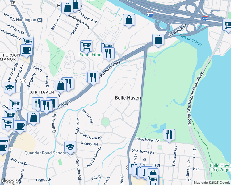 map of restaurants, bars, coffee shops, grocery stores, and more near 6100 Edgewood Terrace in Alexandria