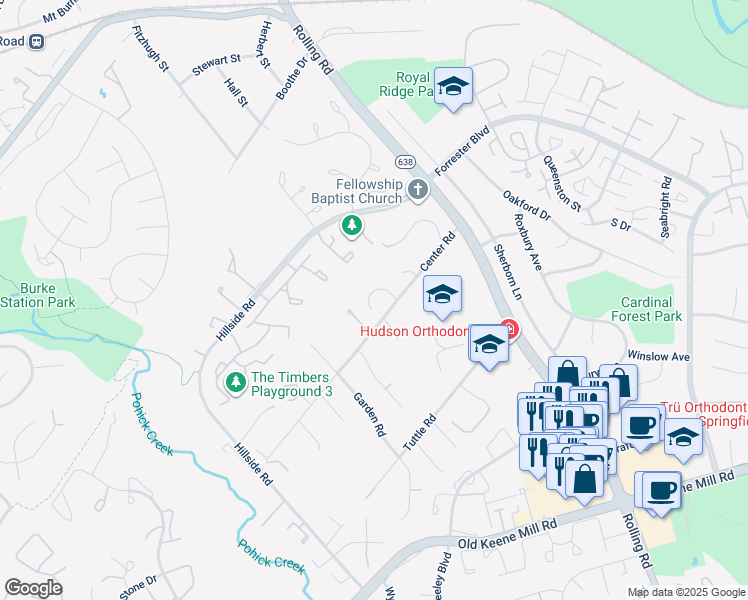 map of restaurants, bars, coffee shops, grocery stores, and more near 6108 Glen Oaks Court in West Springfield