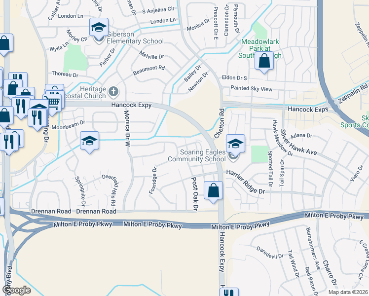 map of restaurants, bars, coffee shops, grocery stores, and more near 3140 Post Oak Drive in Colorado Springs