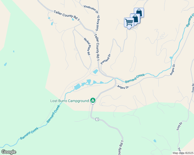 map of restaurants, bars, coffee shops, grocery stores, and more near 4453 Teller County Road 1 in Cripple Creek