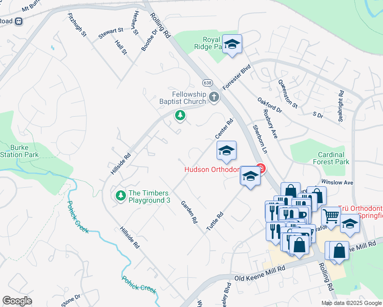 map of restaurants, bars, coffee shops, grocery stores, and more near 6108 Glen Oaks Court in West Springfield