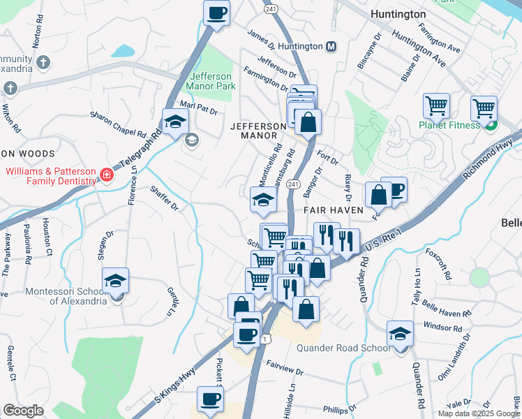 map of restaurants, bars, coffee shops, grocery stores, and more near 2727 Fairhaven Avenue in Alexandria