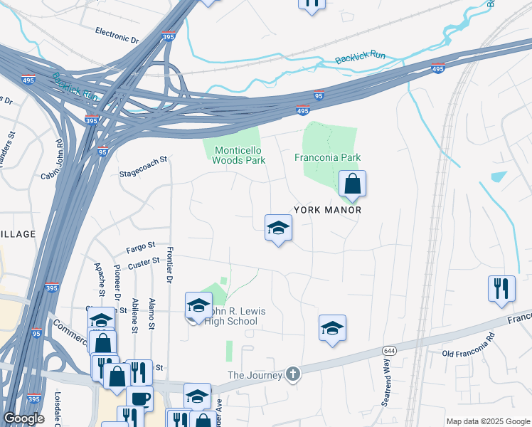 map of restaurants, bars, coffee shops, grocery stores, and more near 6012 Jennings Lane in Springfield