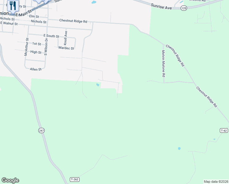 map of restaurants, bars, coffee shops, grocery stores, and more near 405 Lookout View in West Union