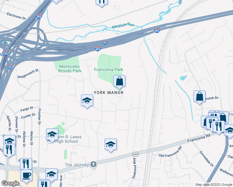 map of restaurants, bars, coffee shops, grocery stores, and more near 6404 Kroy Drive in Springfield