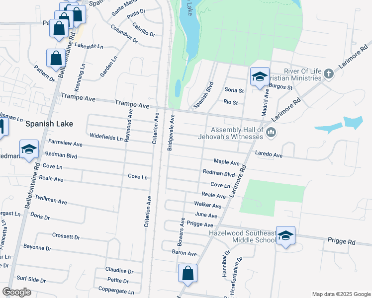 map of restaurants, bars, coffee shops, grocery stores, and more near 1224 Laredo Avenue in Saint Louis