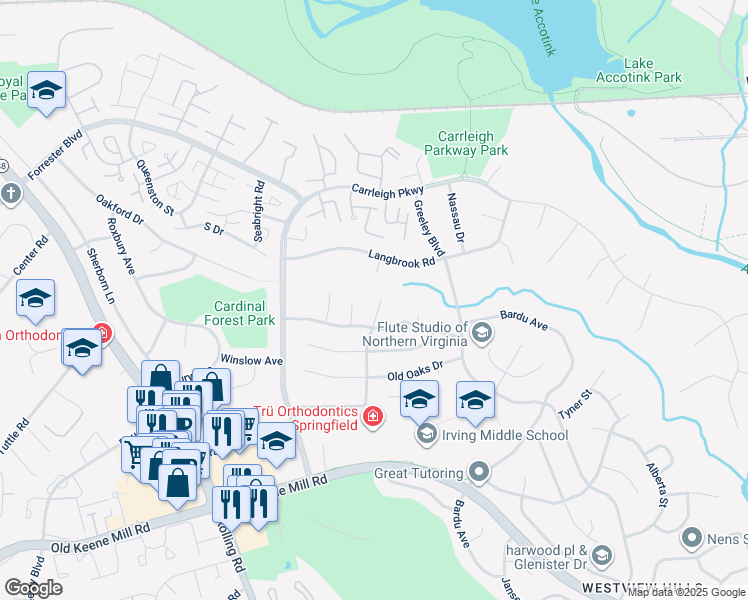 map of restaurants, bars, coffee shops, grocery stores, and more near 6100 Fernleigh Boulevard in West Springfield