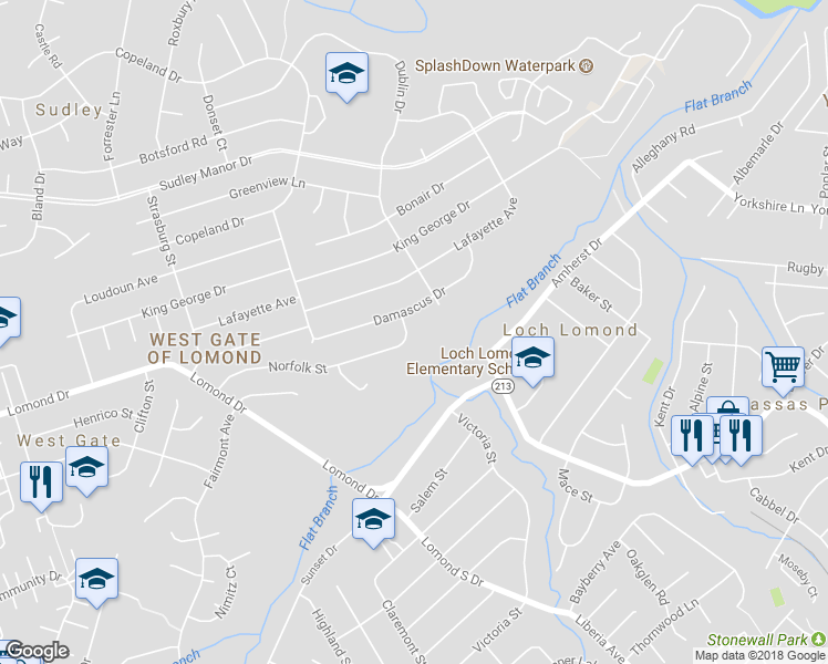 map of restaurants, bars, coffee shops, grocery stores, and more near 9605 Norfolk Street in Manassas