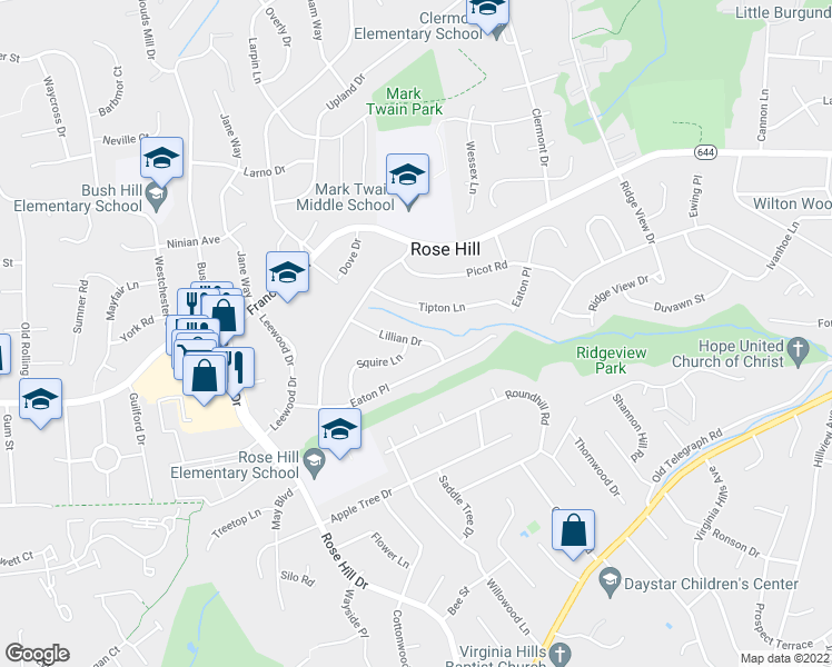 map of restaurants, bars, coffee shops, grocery stores, and more near 4610 Lillian Drive in Alexandria