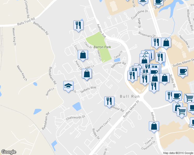 map of restaurants, bars, coffee shops, grocery stores, and more near 7773 Black Horse Court in Manassas