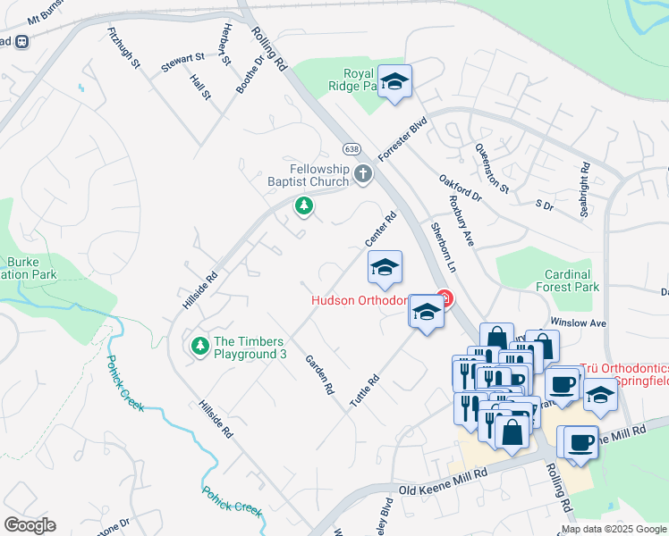 map of restaurants, bars, coffee shops, grocery stores, and more near 6124 Glen Oaks Court in West Springfield