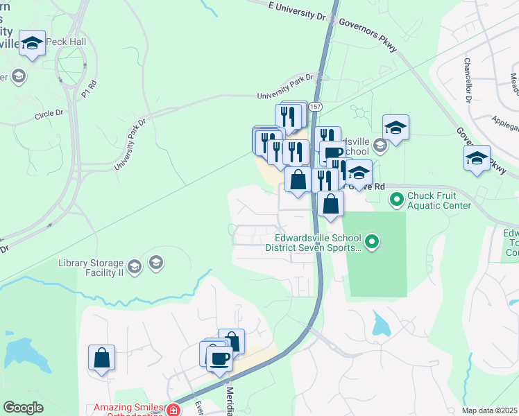 map of restaurants, bars, coffee shops, grocery stores, and more near 6 South Cherry Hills in Edwardsville