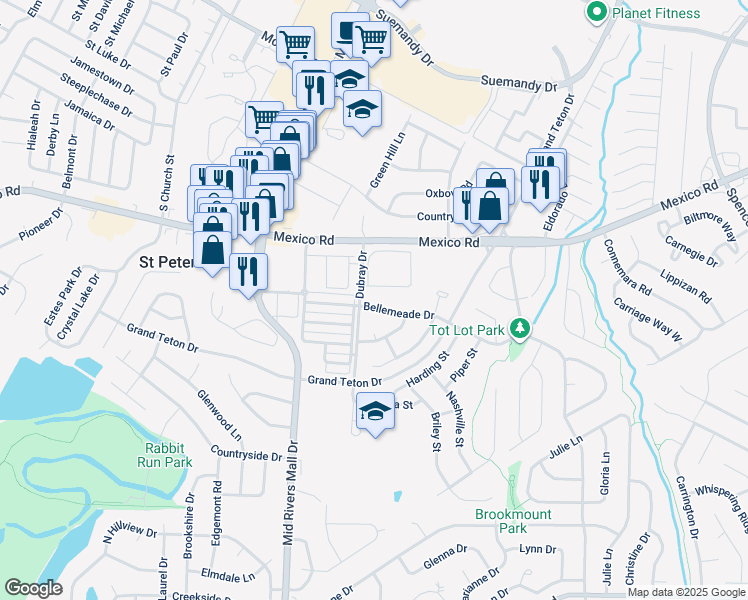 map of restaurants, bars, coffee shops, grocery stores, and more near 308 Chalmers Street in St. Peters