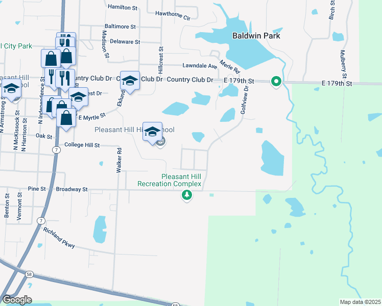 map of restaurants, bars, coffee shops, grocery stores, and more near 213 Birdie Drive in Pleasant Hill