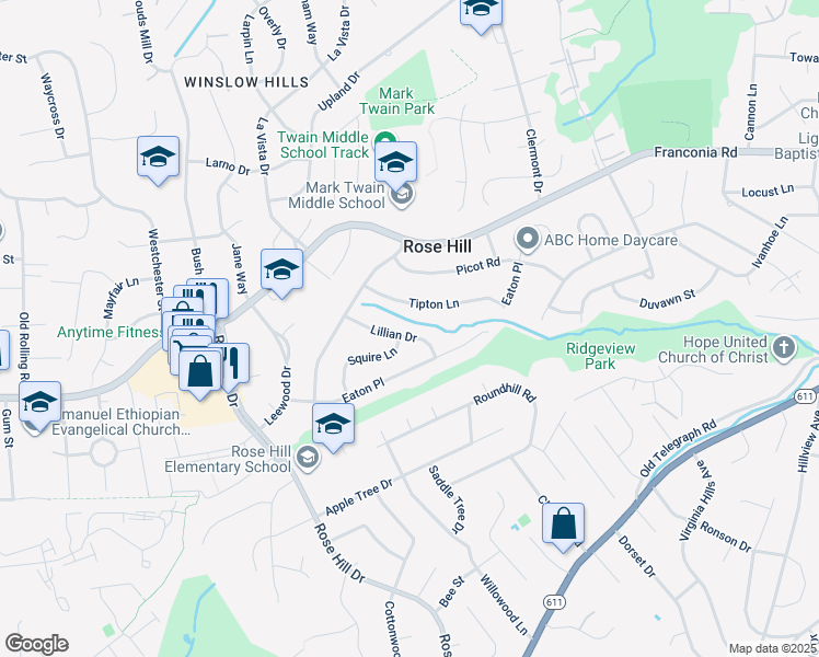 map of restaurants, bars, coffee shops, grocery stores, and more near 4610 Lillian Drive in Alexandria