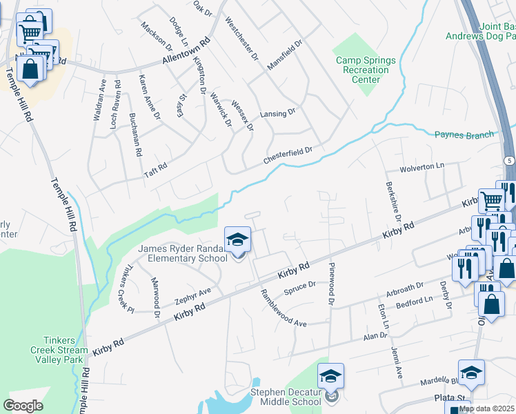 map of restaurants, bars, coffee shops, grocery stores, and more near 5610 Fishermens Court in Clinton
