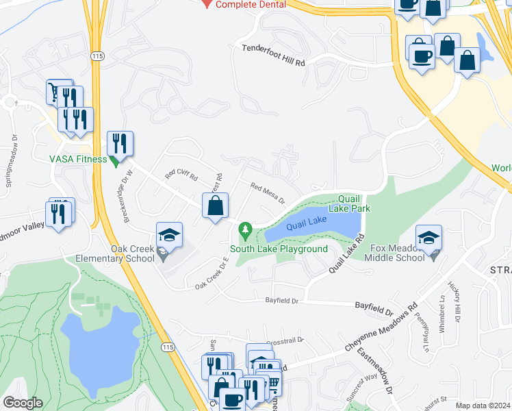 map of restaurants, bars, coffee shops, grocery stores, and more near 905 Brighton Way in Colorado Springs